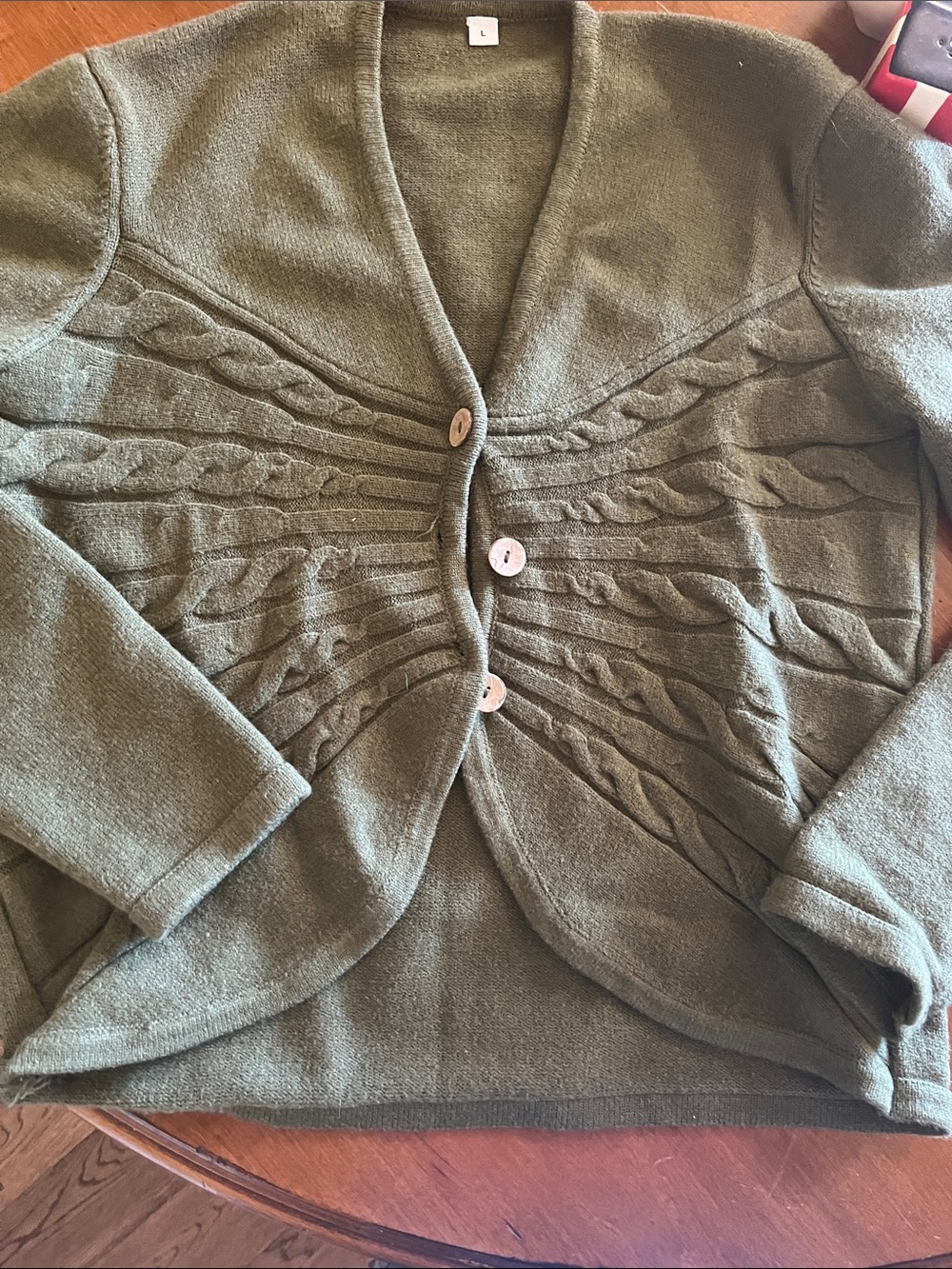 Olive Green Women’s Button-Front Cable Cardigan